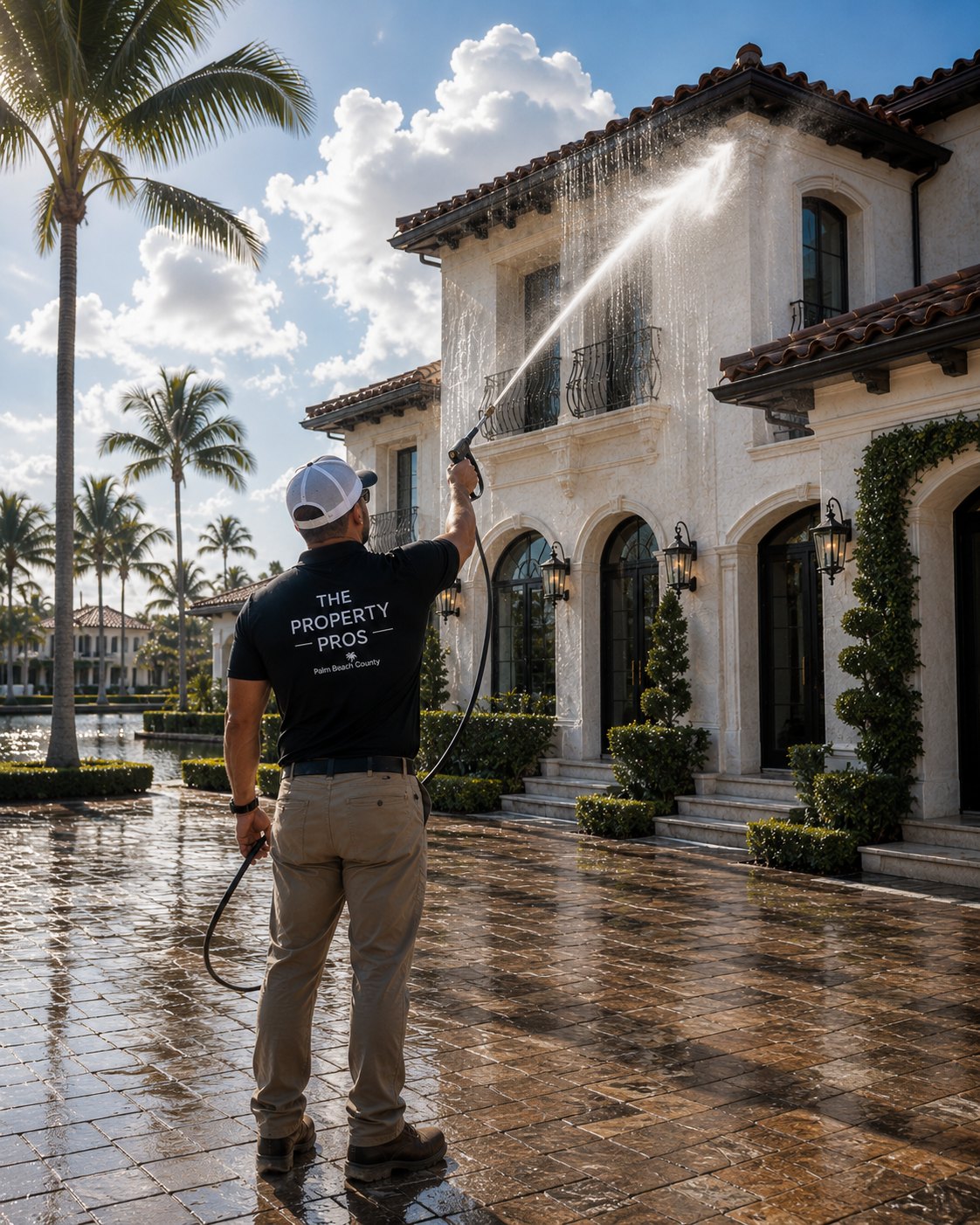 Power washing service Palm Beach County Florida driveway pool deck exterior cleaning veteran owned